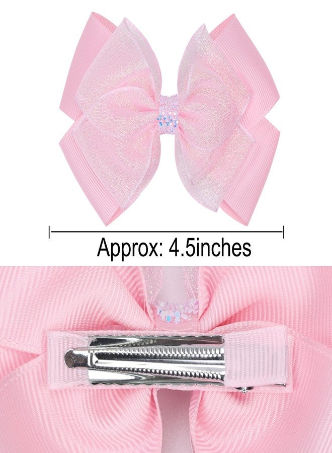 Zolyco Glitter 4.5-Inch Hair Bows Organza Alligator Clips, Sequin Delicate Double Silver Thread Woven Mesh Hair Accessories for Girls, Toddler, Kids and Women Birthday Wedding - Set of 2 (Light Pink) - Image 4